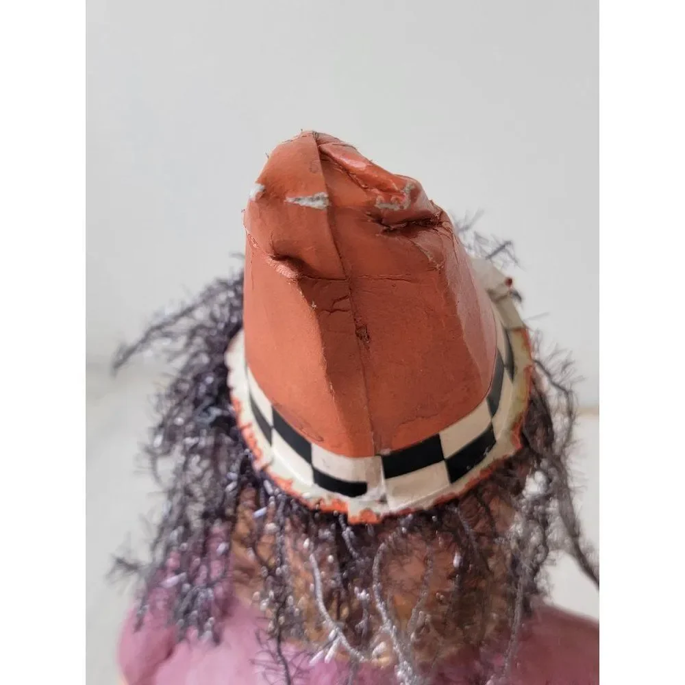 Halloween paper mache‎ witch hat smile pumpkin decor figure